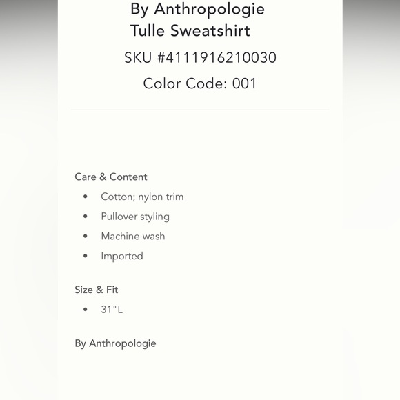 By Anthropologie Black Tulle Layered Sweatshirt - Picture 5 of 10